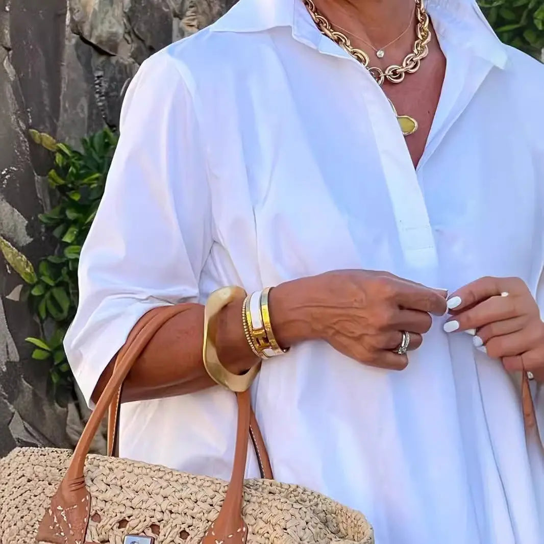 Loose-fitting White A-line Shirt With Three-quarter Sleeves Dolphin Tracker + Lost Recovery + RFID